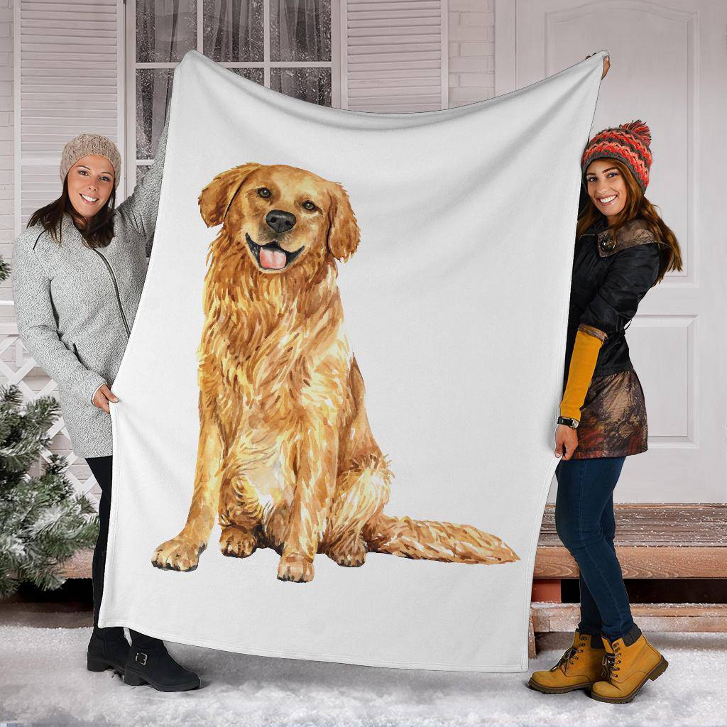 Hand Drawn Golden Retriever Premium Blanket, Watercolour Illustration - Top Content | POD Collection | Free Shipping