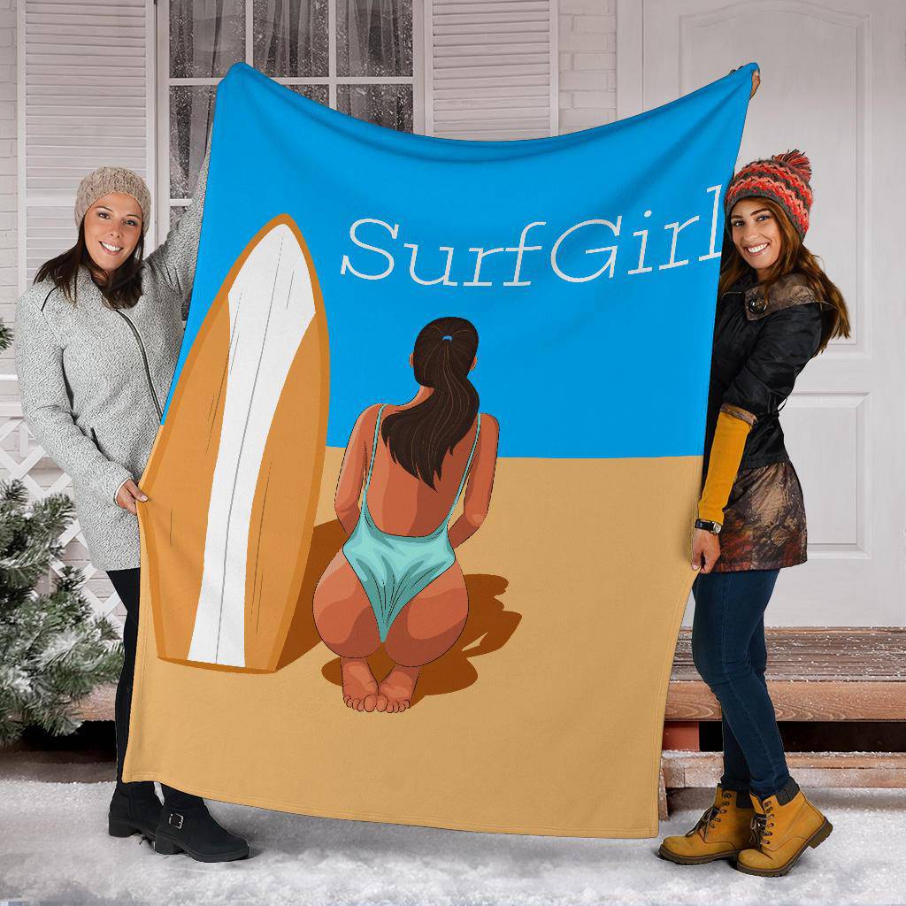 Surf Girl Beach Sand Cartoon Premium Blanket - Top Content | POD Collection | Free Shipping