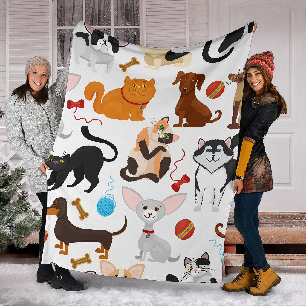 Seamless Pet Background Premium Blanket, Cute Lovely Cats And Dogs Cartoon Style - Top Content | POD Collection | Free Shipping