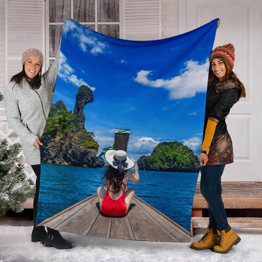 Thailand Island Girl Boat View Premium Blanket - Top Content | POD Collection | Free Shipping