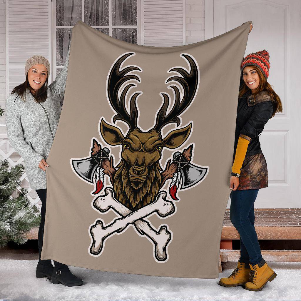 Vintage Deer Bone Axe Cartoon Illustration  Premium Blanket - Top Content | POD Collection | Free Shipping