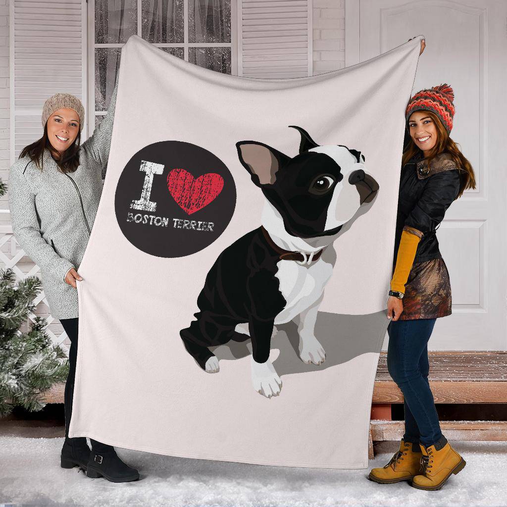 I Love Boston Terrier, Dog Cartoon Illustration Premium Blanket - Top Content | POD Collection | Free Shipping