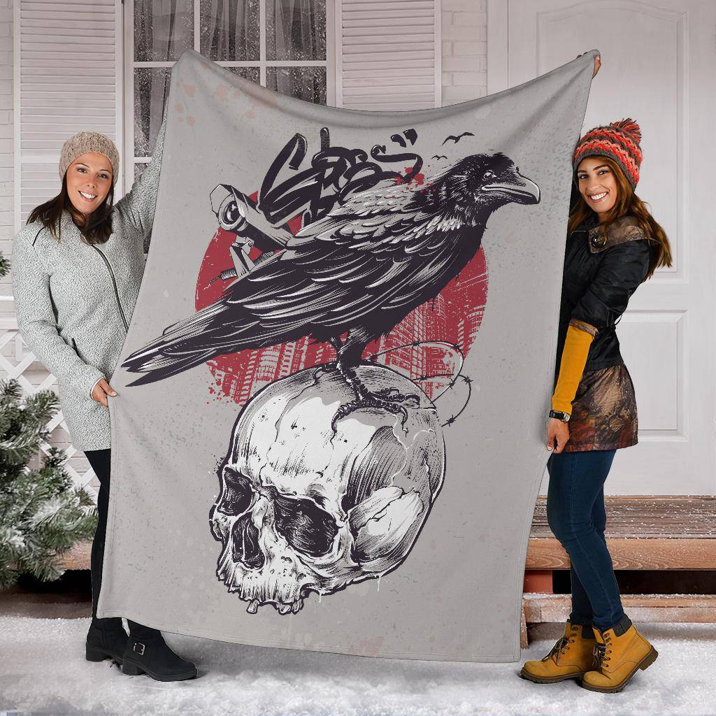 Premium Blanket Skull Raven Background Cool Drawing - Top Content | POD Collection | Free Shipping