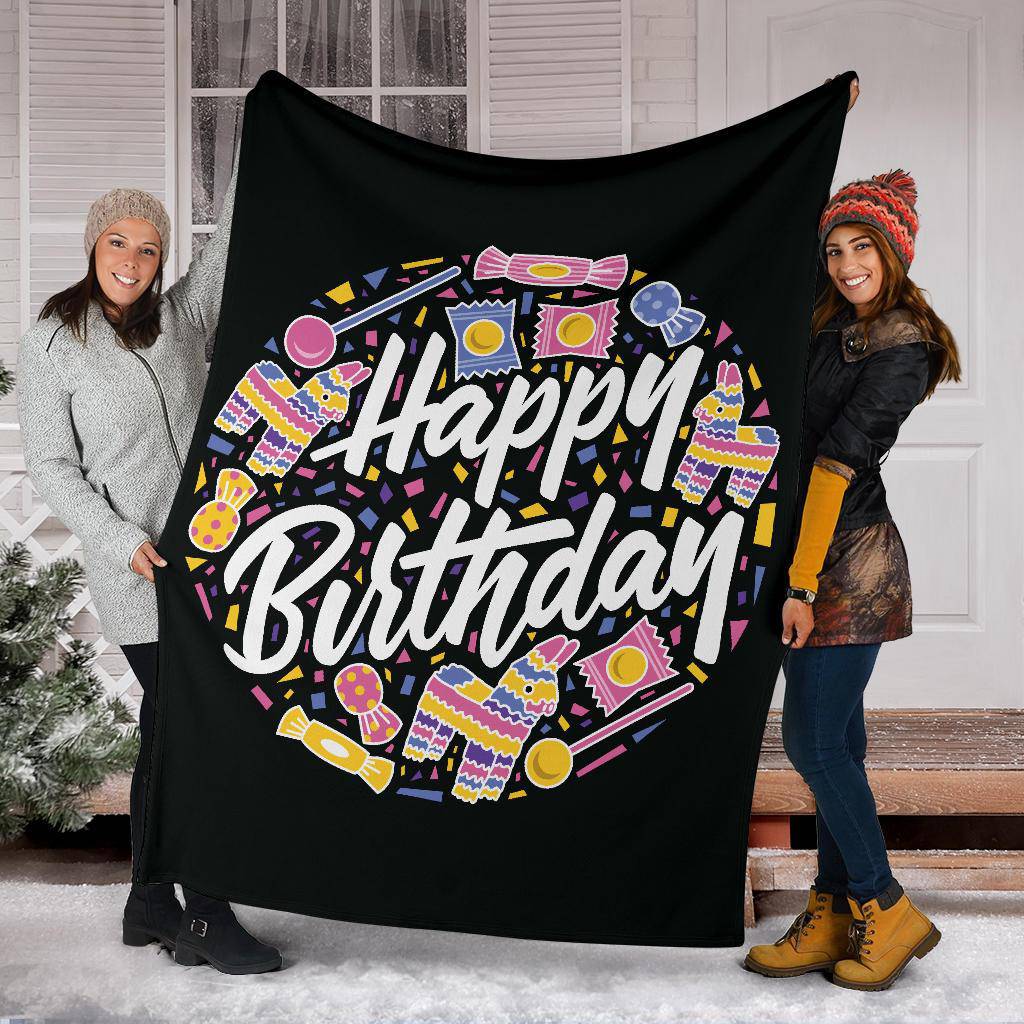 Happy Birthday Greeting Candies Circle Premium Blanket - Top Content | POD Collection | Free Shipping