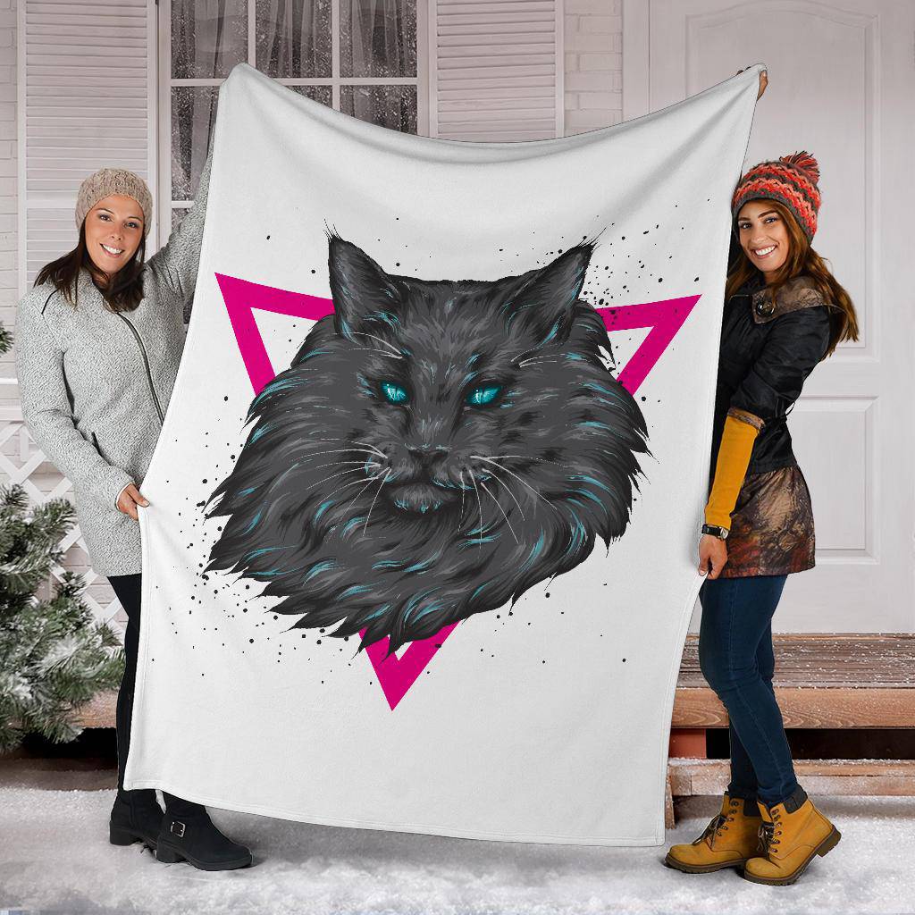 Cat Portrait Premium Blanket, Cool Blue Eyes Black Kitten Cartoon - Top Content | POD Collection | Free Shipping