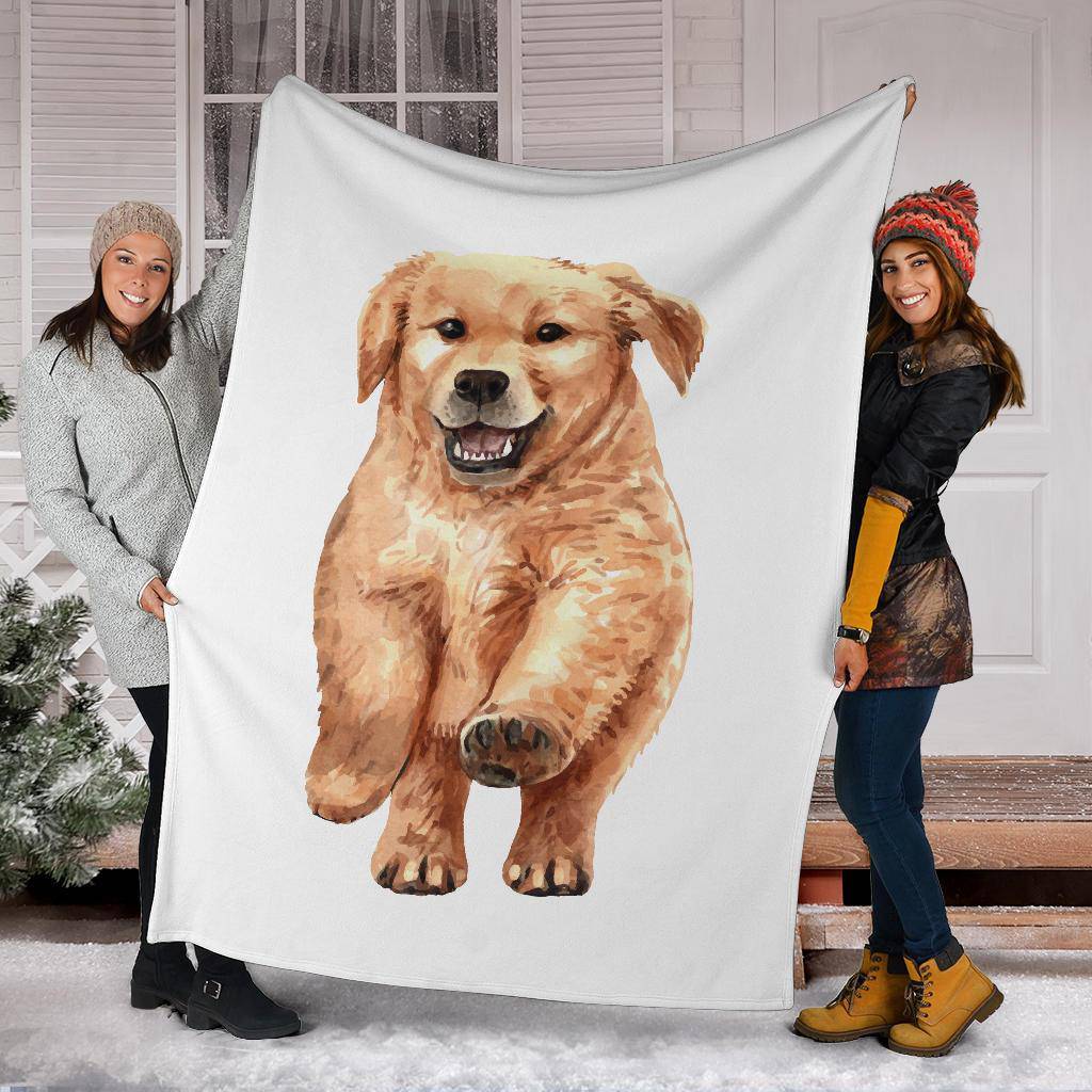 Watercolour Golden Retriever Portrait Premium Blanket, Cute Cartoon Drawing - Top Content | POD Collection | Free Shipping