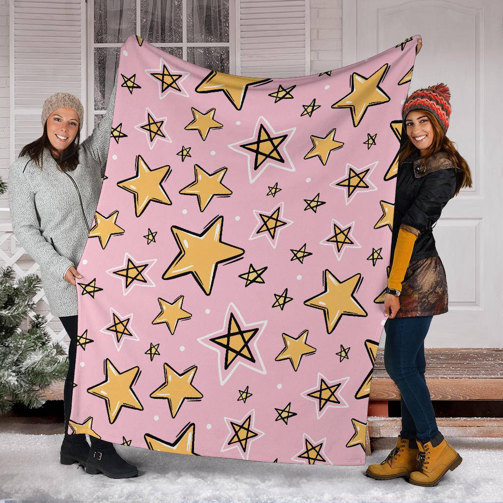 Hand Drawn Yellow Stars, Pink Seamless Pattern Premium Blanket - Top Content | POD Collection | Free Shipping