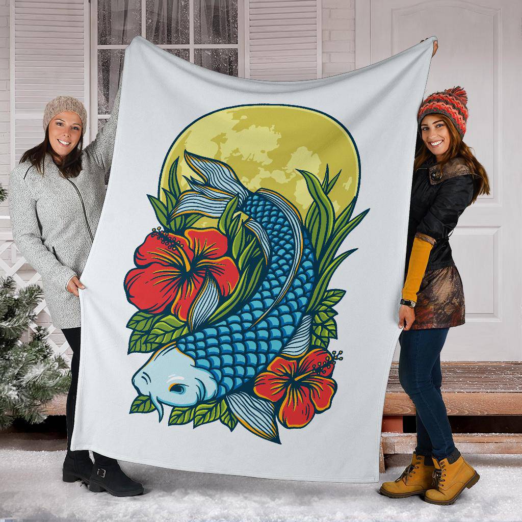 Koi Fish Moon Artwork Beautiful Illustration Premium Blanket - Top Content | POD Collection | Free Shipping