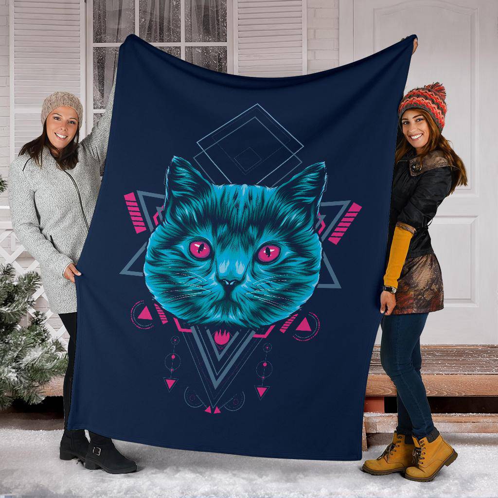 Cat Sacred Geometry Premium Blanket, Cool Cartoon Illustration - Top Content | POD Collection | Free Shipping