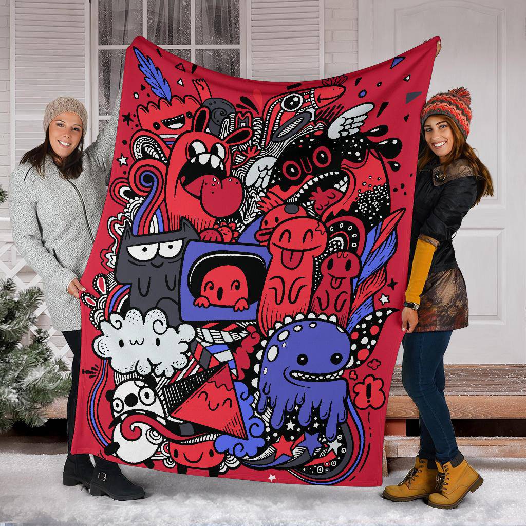 Funny Monster Drawing Cartoon Graffiti Premium Blanket - Top Content | POD Collection | Free Shipping