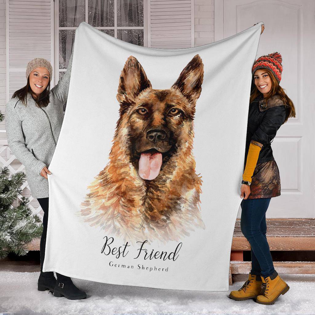 Best Friend German Shepherd Premium Blanket, Watercolor Dog Portrait Drawing - Top Content | POD Collection | Free Shipping