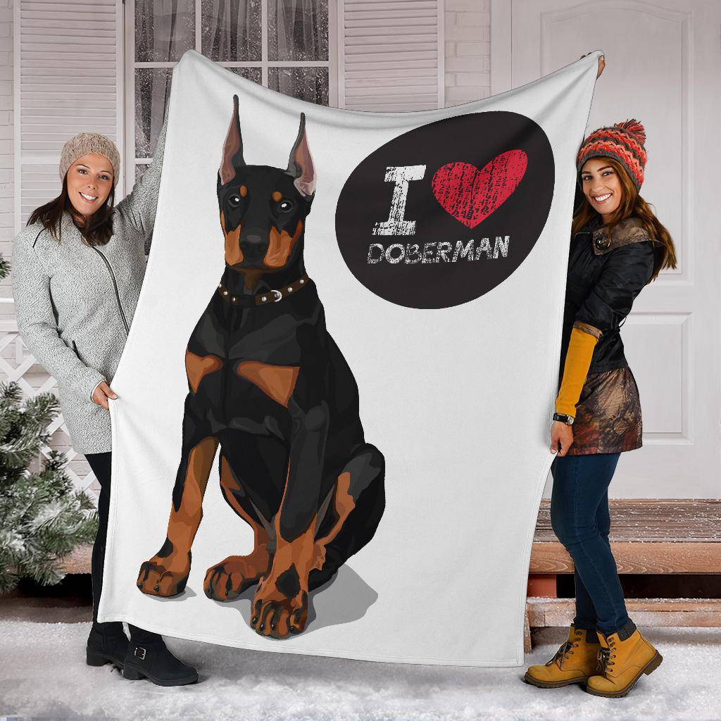 I Love Doberman, Cute Dog Cartoon Illustration Premium Blanket - Top Content | POD Collection | Free Shipping