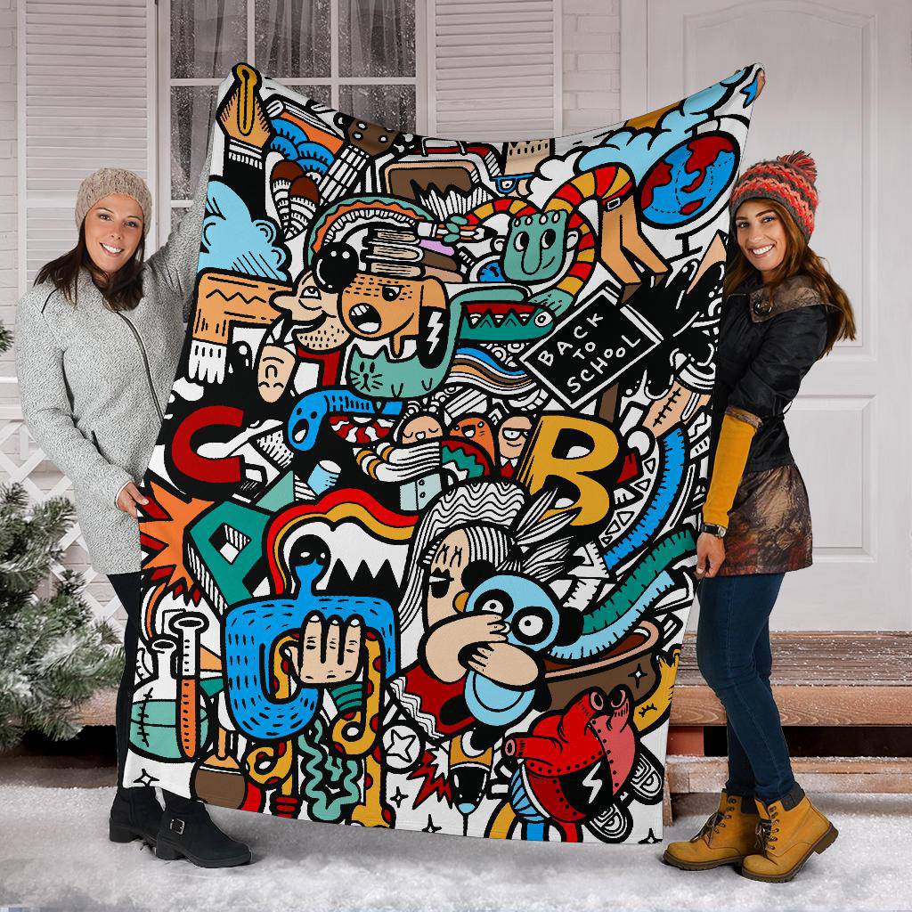 Back to School Graffiti Art Cartoon Premium Blanket - Top Content | POD Collection | Free Shipping