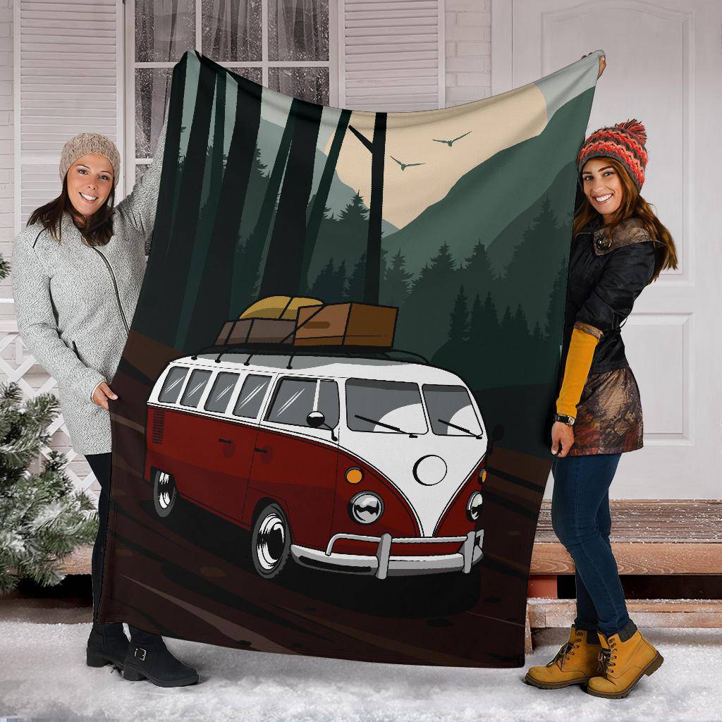 Forest Vacation Van Cartoon Premium Blanket - Top Content | POD Collection | Free Shipping