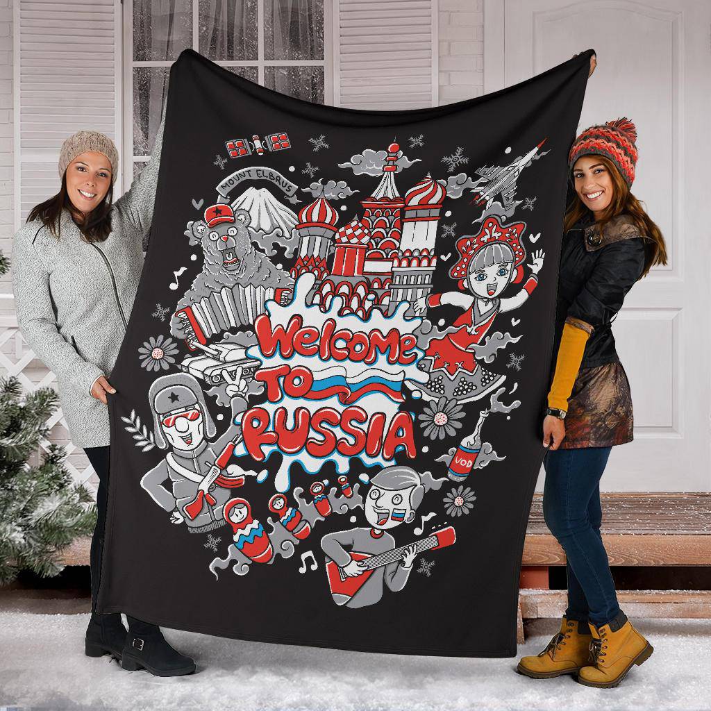 Welcome To Russia Clipart Premium Blanket, Cool Cartoon Travel Gift - Top Content | POD Collection | Free Shipping