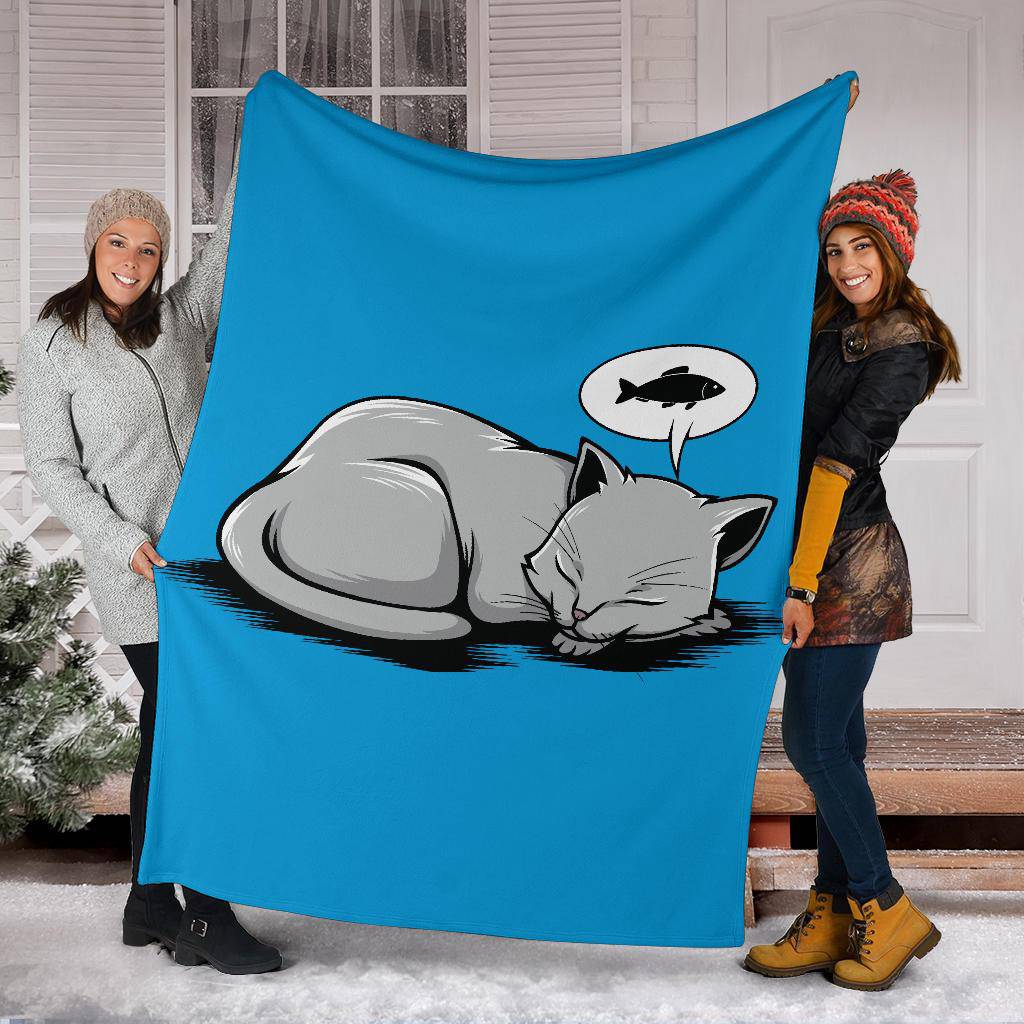 Sleeping Cat Dreaming About Fish Premium Blanket - Top Content | POD Collection | Free Shipping