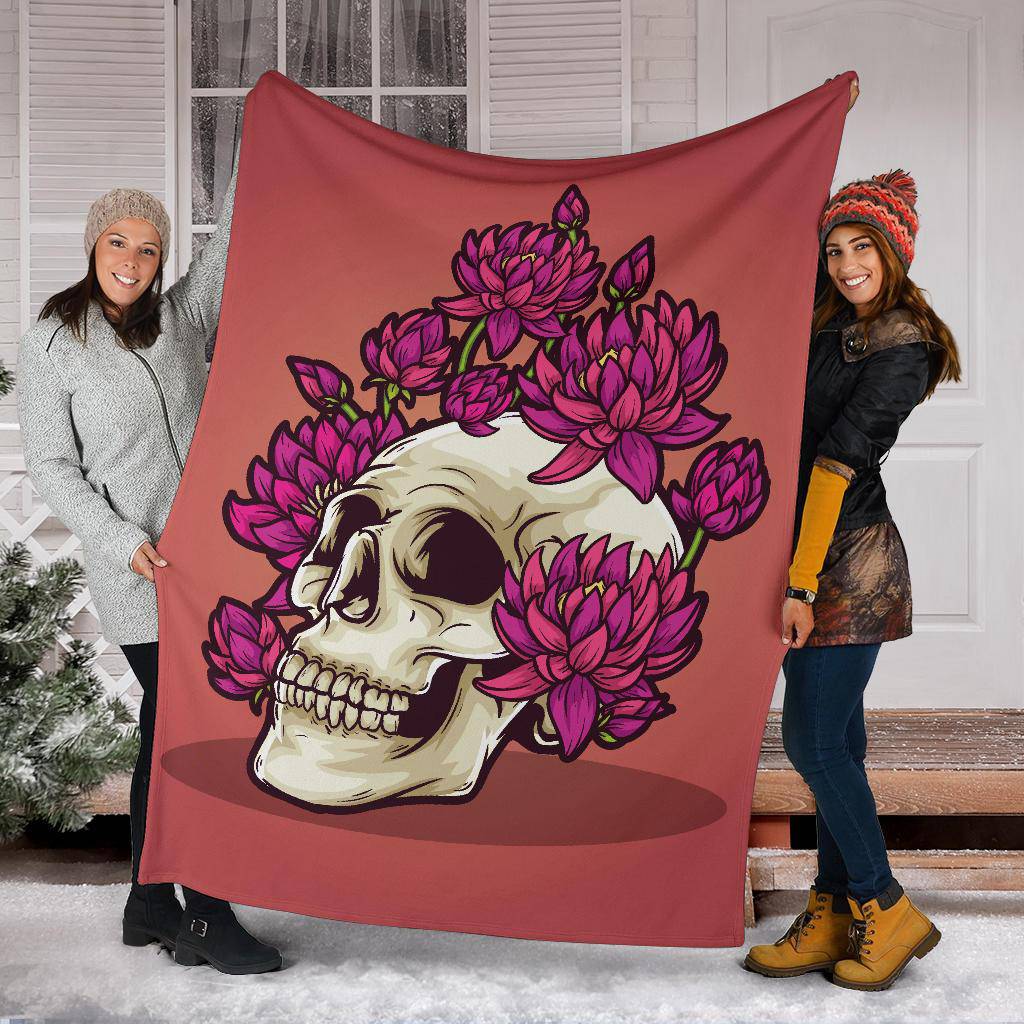 Dead Skeleton Skull Head with Blooming Flowers Premium Blanket - Top Content | POD Collection | Free Shipping