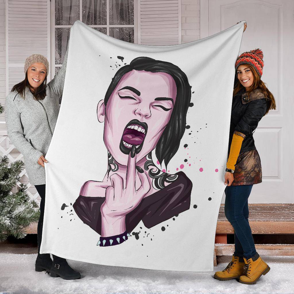 Premium Blanket Middle Finger Punk Girl Illustration - Top Content | POD Collection | Free Shipping