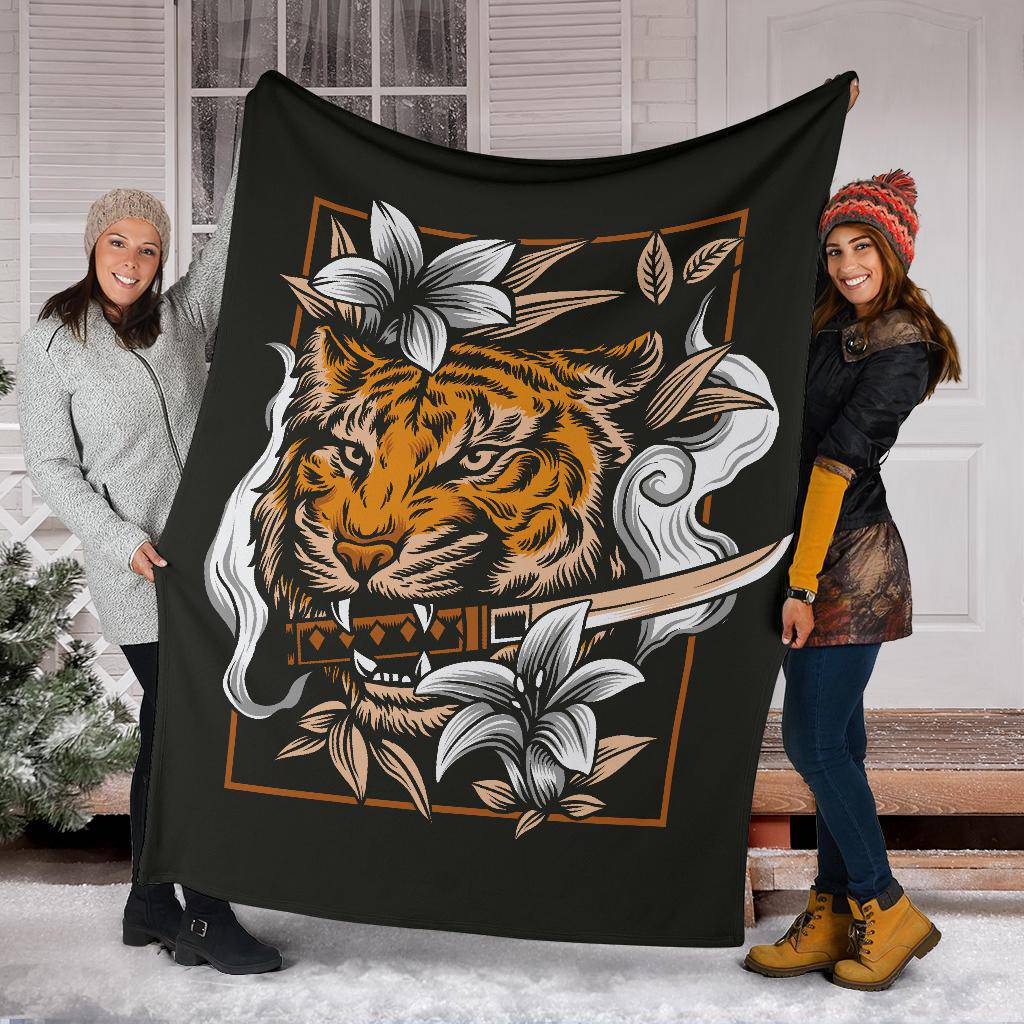 Premium Blanket Japanese Tiger Head With Katana Sword Art - Top Content | POD Collection | Free Shipping