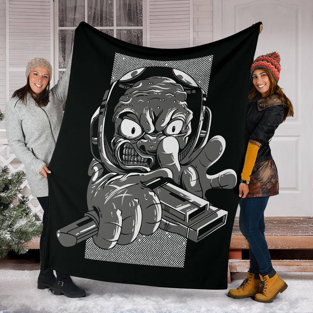 Angry Alien B&W Art Cartoon Premium Blanket - Top Content | POD Collection | Free Shipping