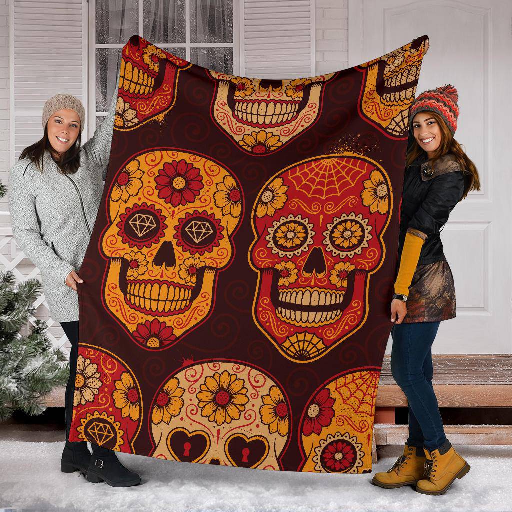 Mexican Calavera Skulls Colourful Pattern Premium Blanket - Top Content | POD Collection | Free Shipping