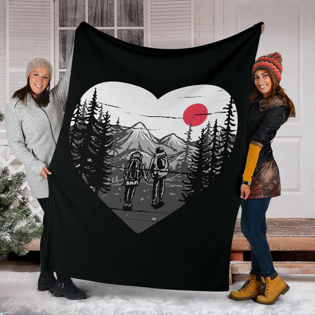 Premium Blanket Love Couple Drawing Nature Hiking Journey Cartoon - Top Content | POD Collection | Free Shipping