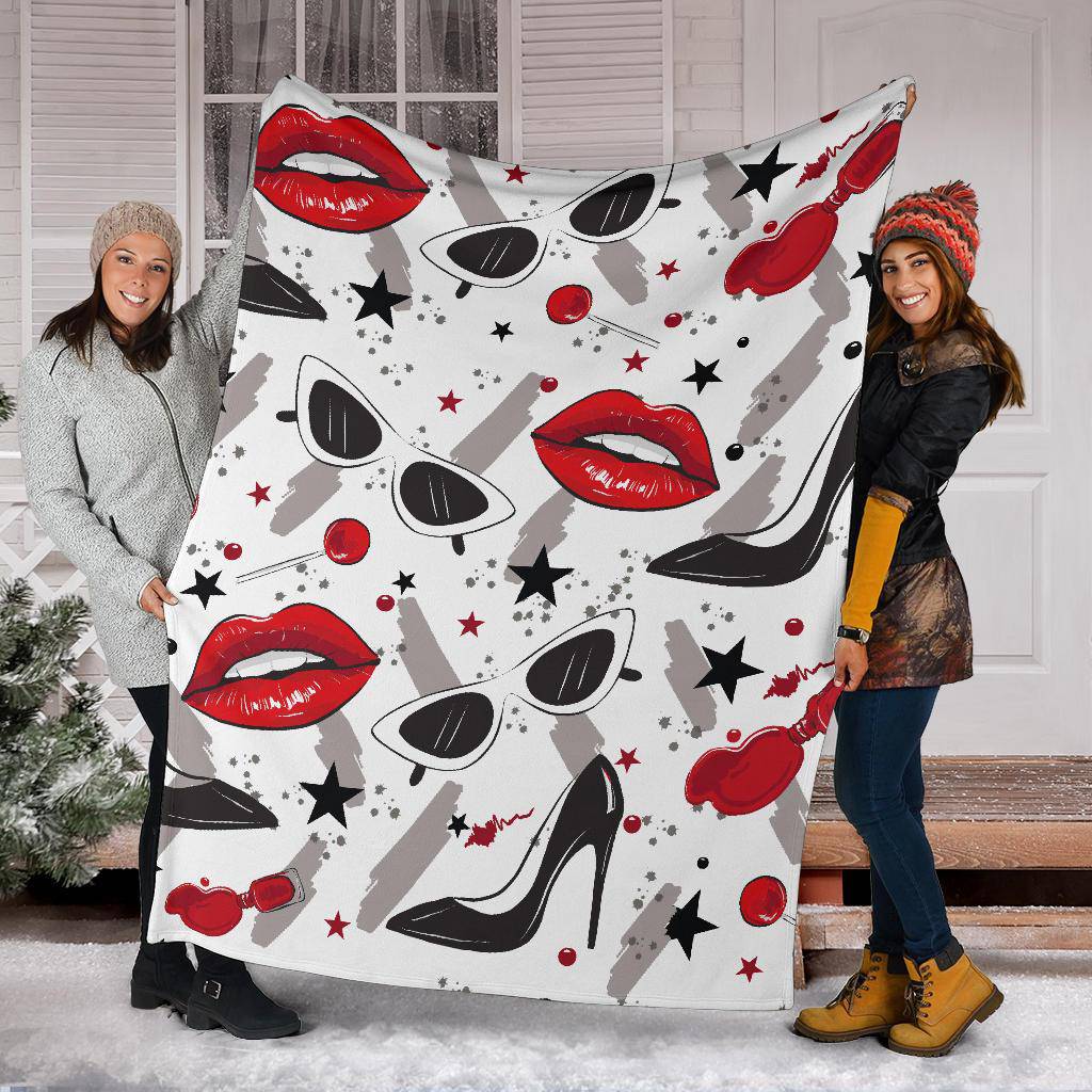 Red Lips Black Heels Lollipop Makeup Stars Premium Blanket - Top Content | POD Collection | Free Shipping