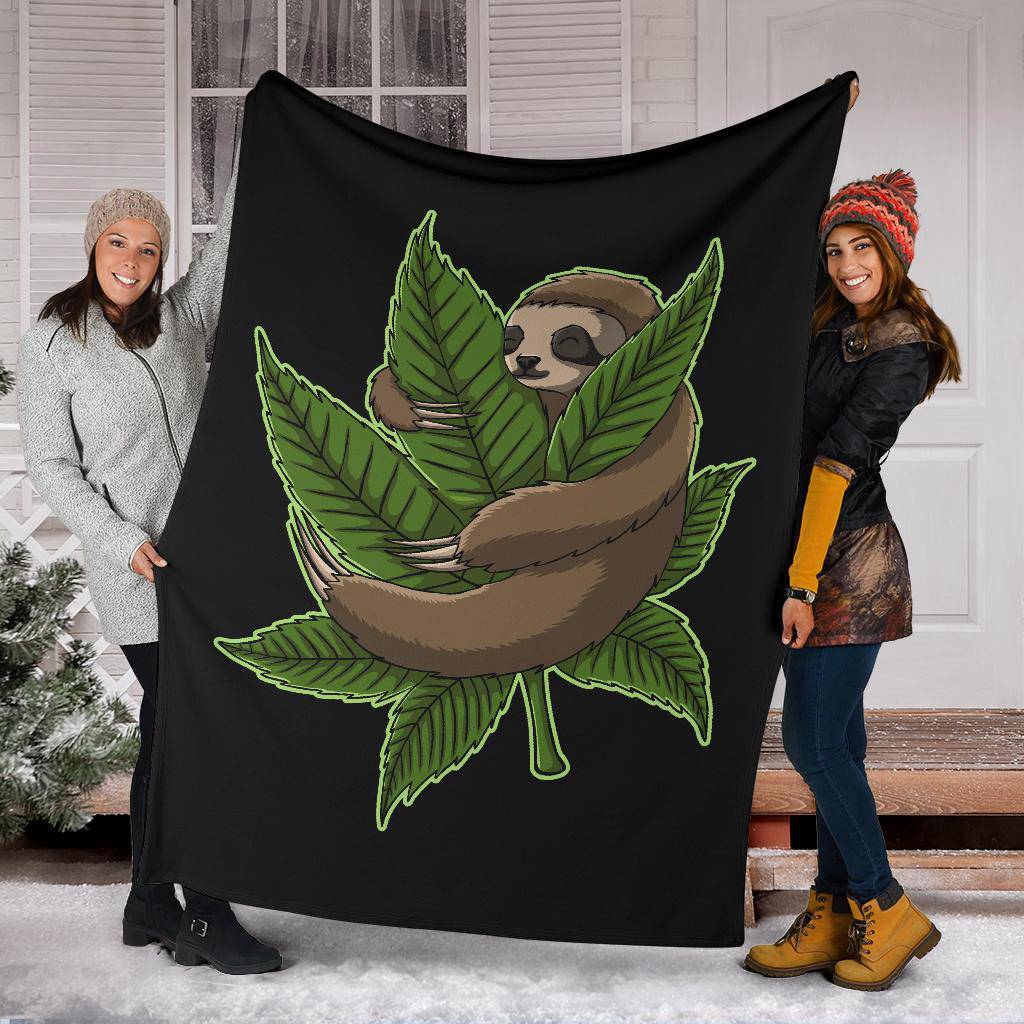 Sloth Hugging Green Cannabis Leaf Premium Blanket - Top Content | POD Collection | Free Shipping