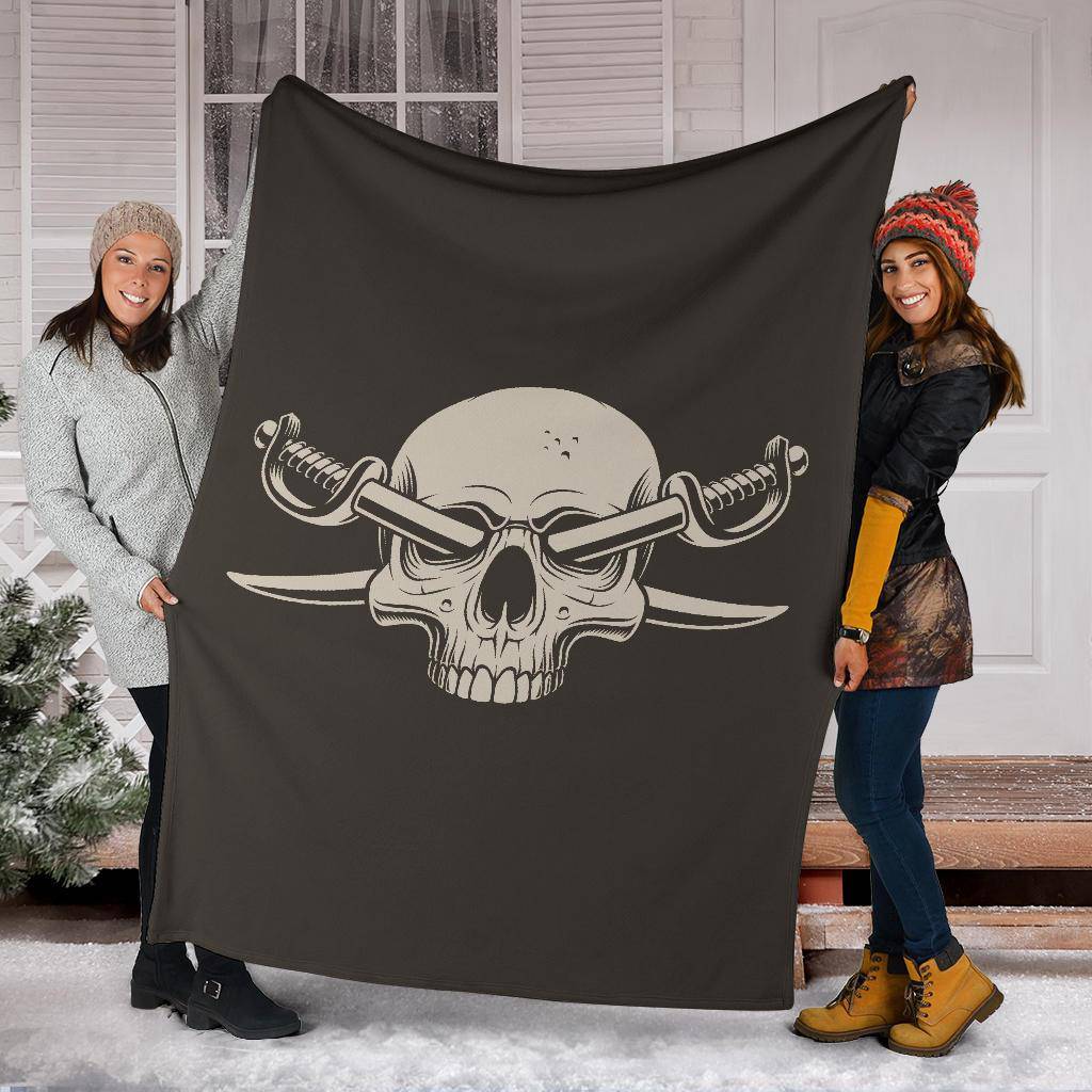 Skull Pirate Cartoon Illustration With Crossed Saber Swords Premium Blanket - Top Content | POD Collection | Free Shipping