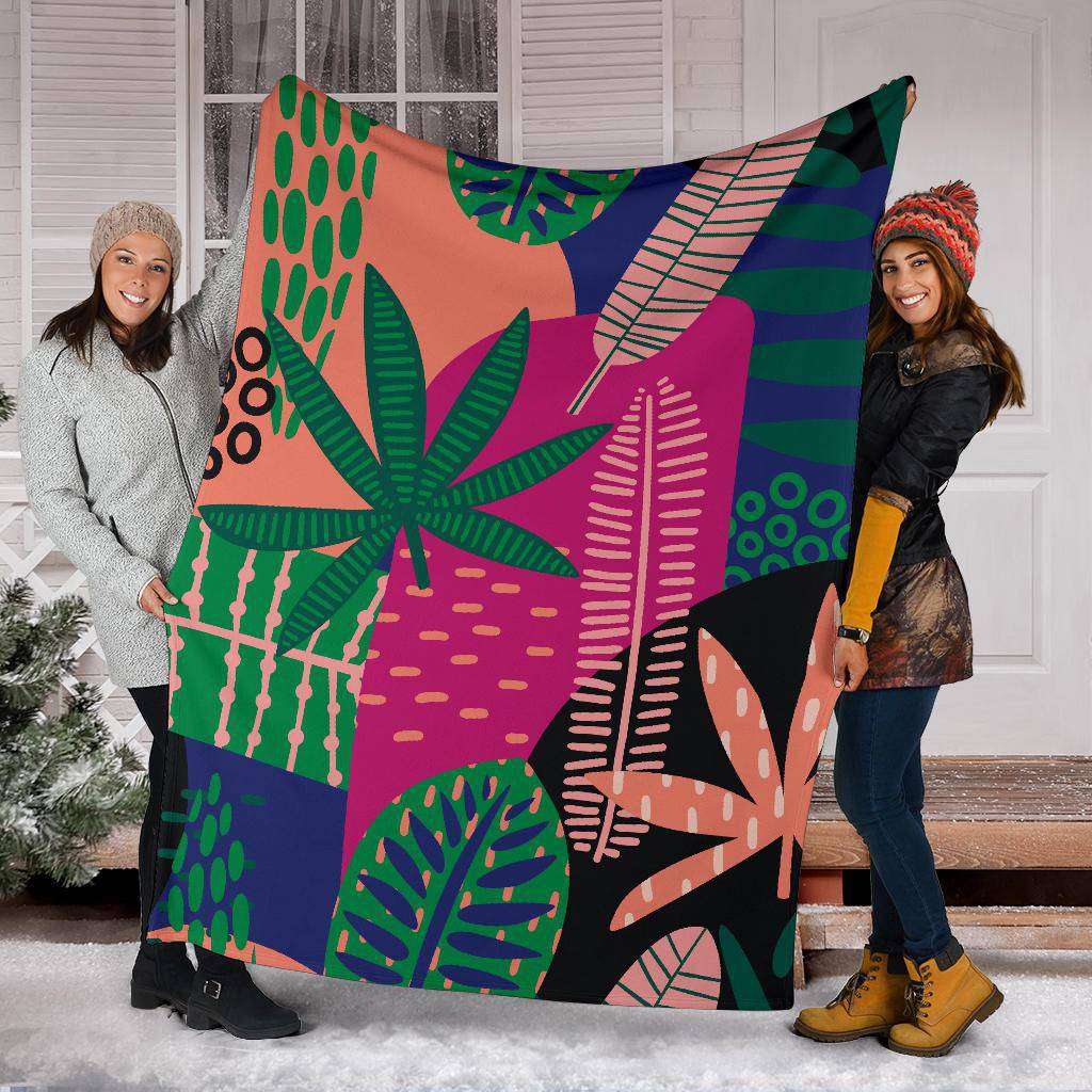 Colorful Tropical Leaves Nature Hand Drawn Premium Blanket - Top Content | POD Collection | Free Shipping