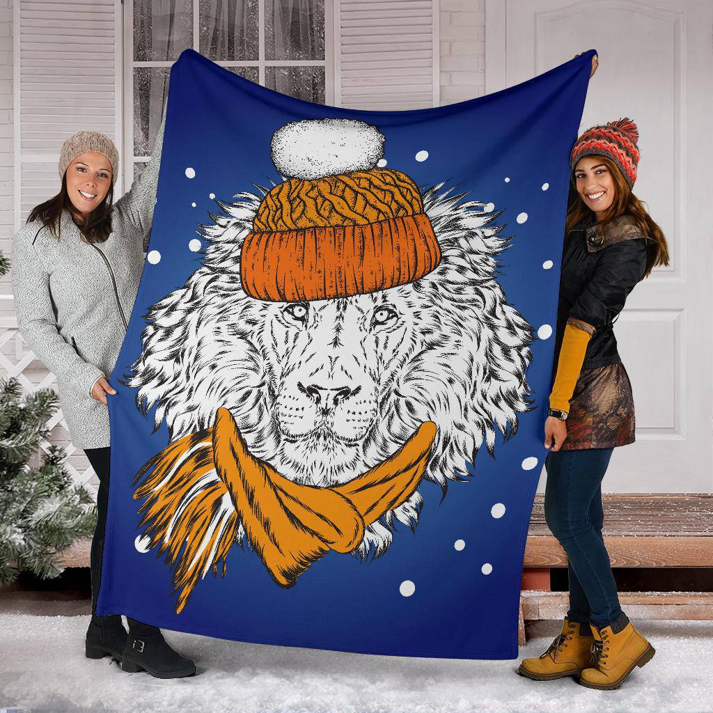 Stylish Winter Lion Cartoon Premium Blanket - Top Content | POD Collection | Free Shipping