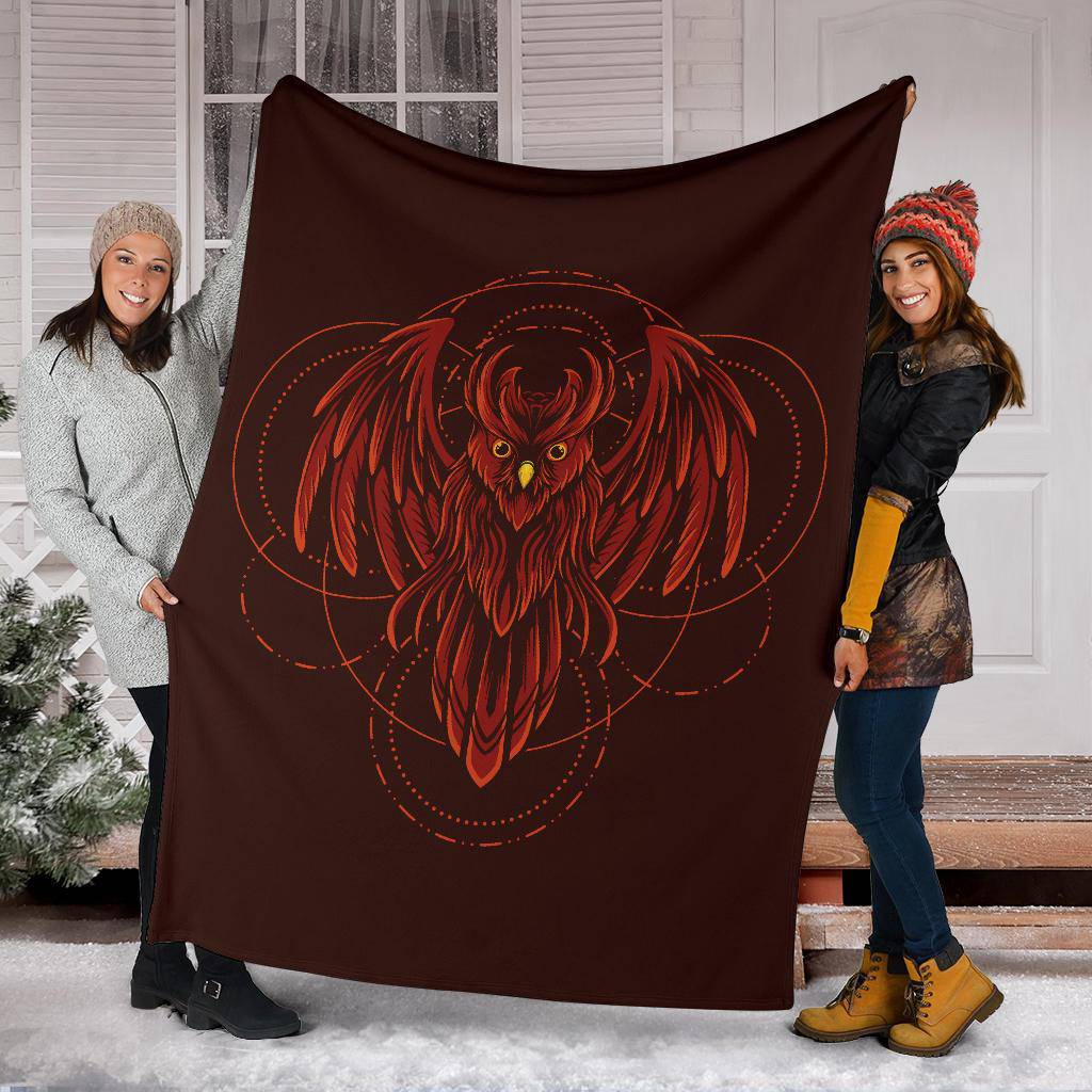 Red Owl Geometric Cartoon Style Premium Blanket - Top Content | POD Collection | Free Shipping