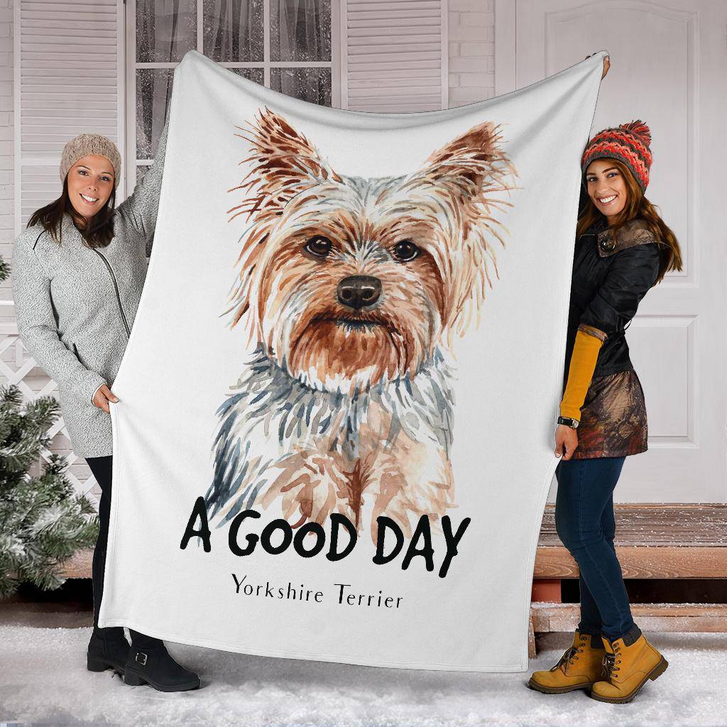 Yorkshire Terrier Dog Portrait Premium Blanket, A Good Day Quote Cartoon - Top Content | POD Collection | Free Shipping