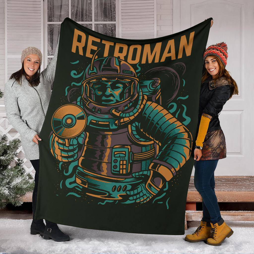 Premium Blanket Retro Man Astronaut With Space Gun Cartoon - Top Content | POD Collection | Free Shipping