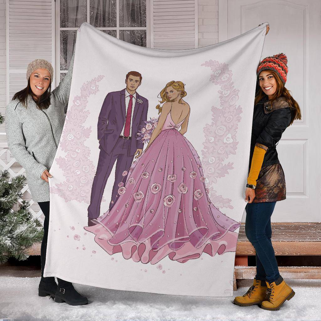 Hand Drawn Couple on a Wedding Day, Beautiful Wedding Gift Premium Blanket - Top Content | POD Collection | Free Shipping