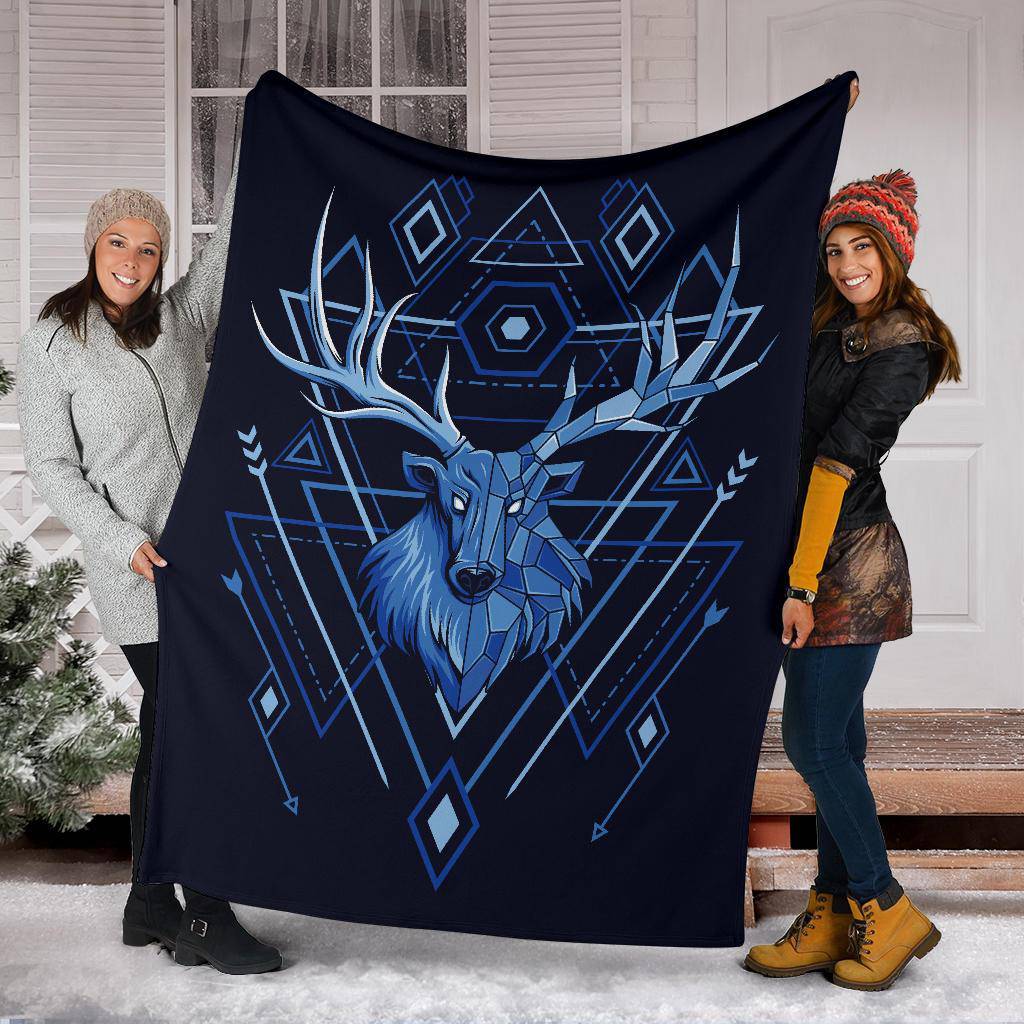 Deer Head Geometry Style Blue Premium Blanket - Top Content | POD Collection | Free Shipping