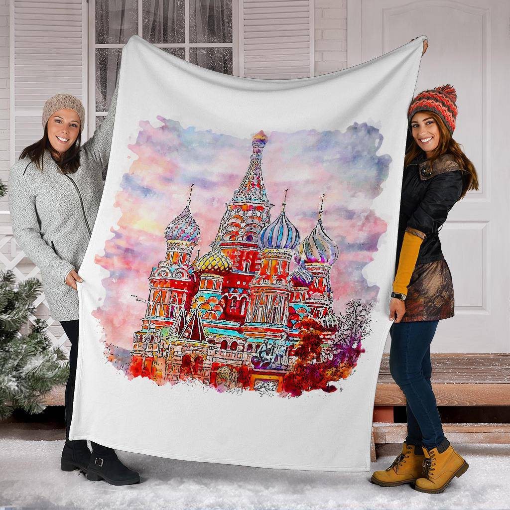 Moscow Red Square Russia Premium Blanket, Watercolour Hand Drawn Sketch Illustration - Top Content | POD Collection | Free Shipping