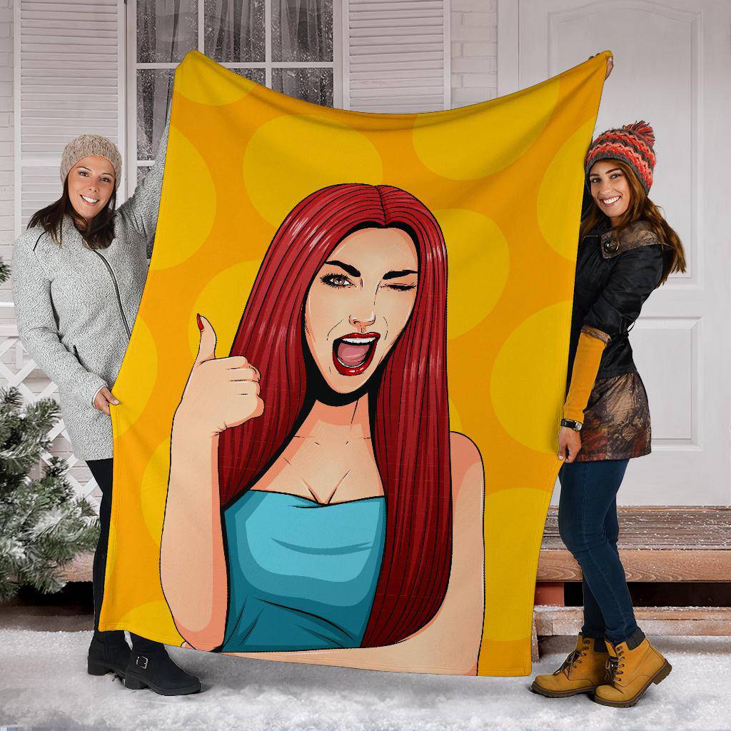 Pop Art Cartoon Sexy Girl Thumbs Up Premium Blanket - Top Content | POD Collection | Free Shipping