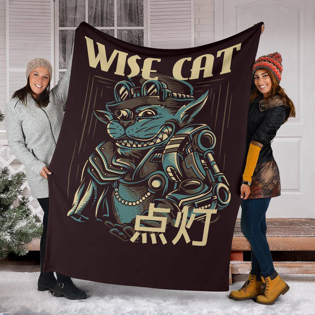 Premium Blanket Wise Cat Funny Art Cartoon - Top Content | POD Collection | Free Shipping