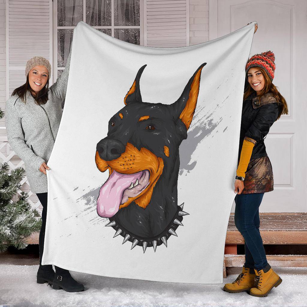 Premium Blanket Doberman Dog Cool Cartoon Portrait - Top Content | POD Collection | Free Shipping