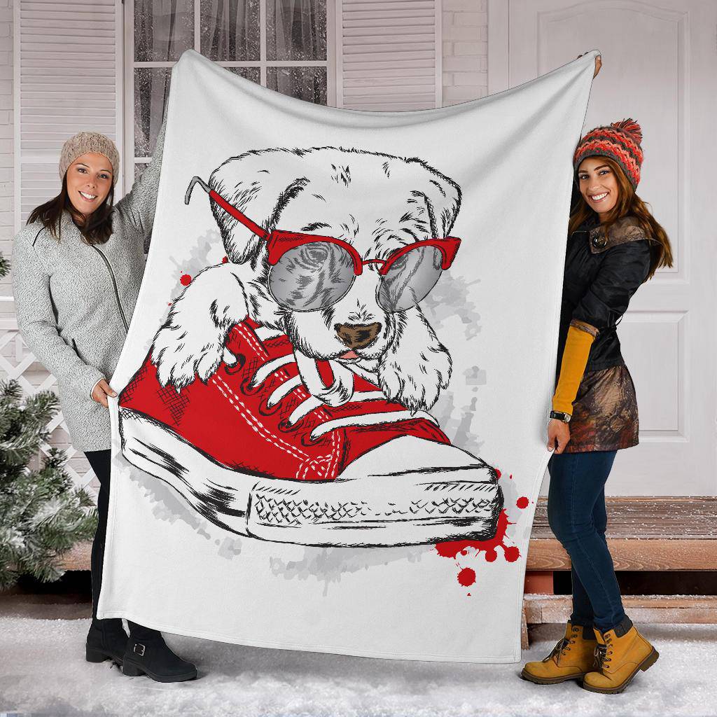 Premium Blanket Dog Puppy With Glasses Sneakers Drawing - Top Content | POD Collection | Free Shipping