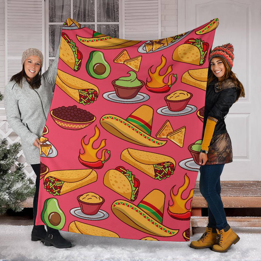 Mexican Food Tacos Hot Chili Sombrero Premium Blanket - Top Content | POD Collection | Free Shipping