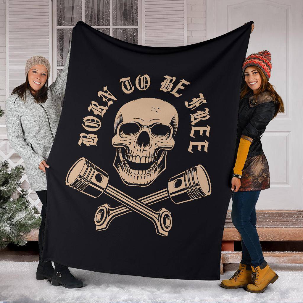 Born To Be Free Skull With Crossed Pistons Cartoon Premium Blanket - Top Content | POD Collection | Free Shipping