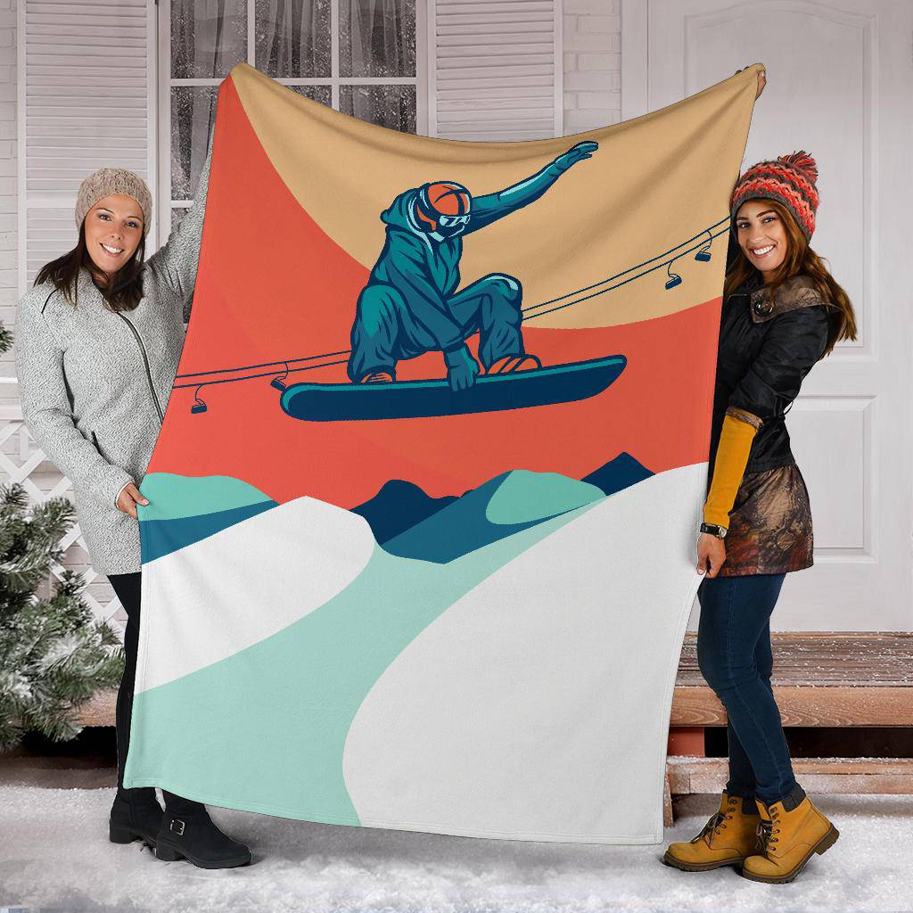 Flying Vintage Snowboarding Cartoon Illustration Premium Blanket - Top Content | POD Collection | Free Shipping