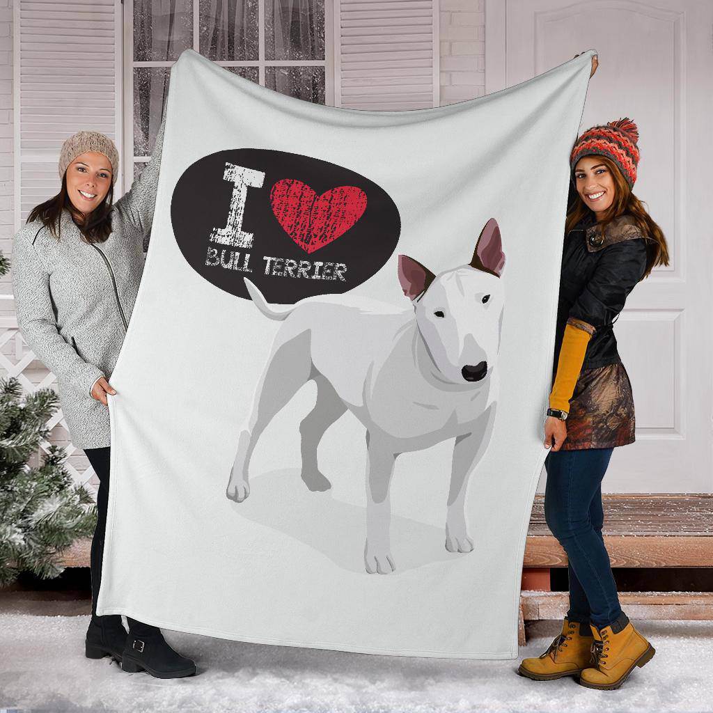 I Love Bull Terrier, Cute Dog Cartoon Illustration Premium Blanket - Top Content | POD Collection | Free Shipping