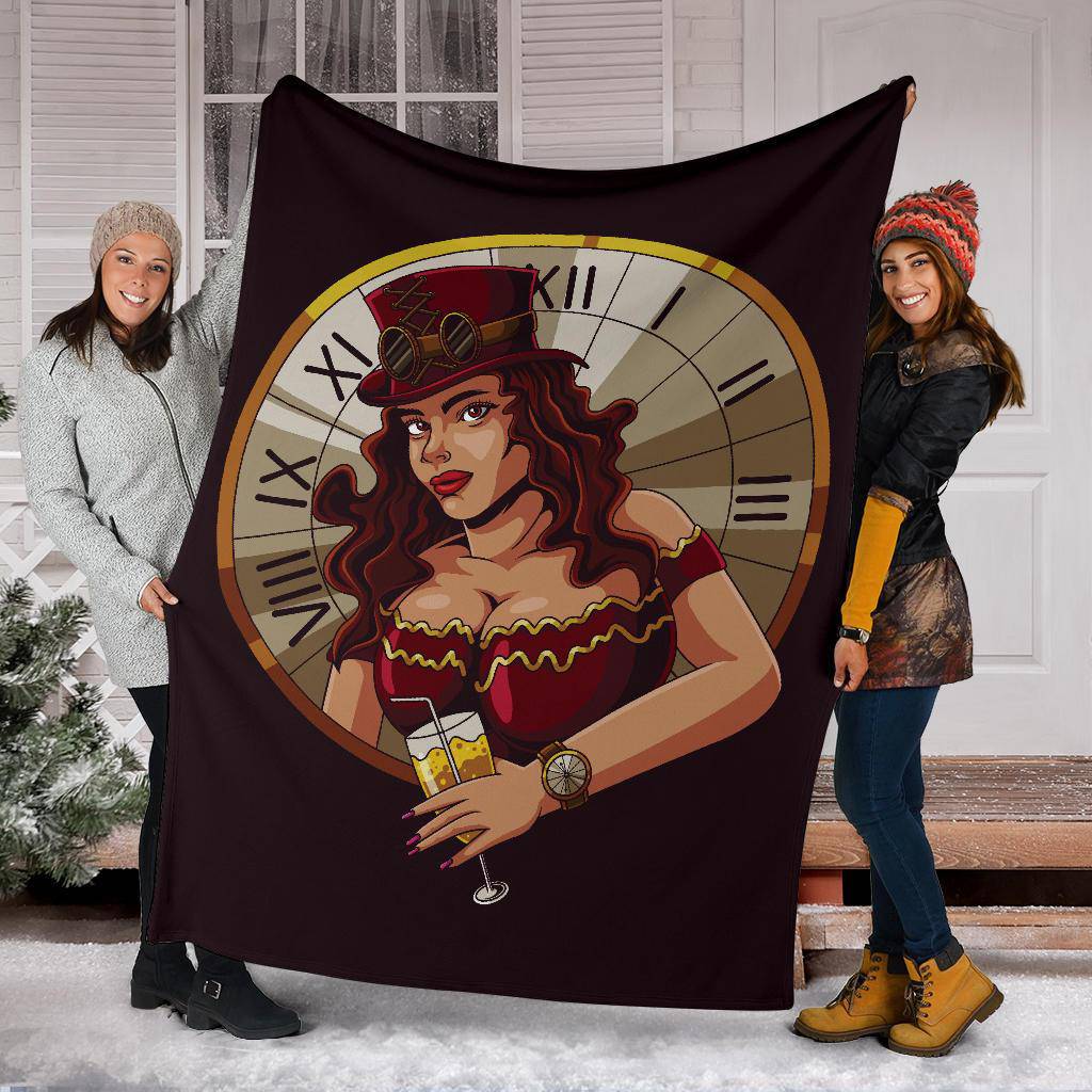 Premium Blanket Steampunk Girl Clock Illustration Cartoon - Top Content | POD Collection | Free Shipping