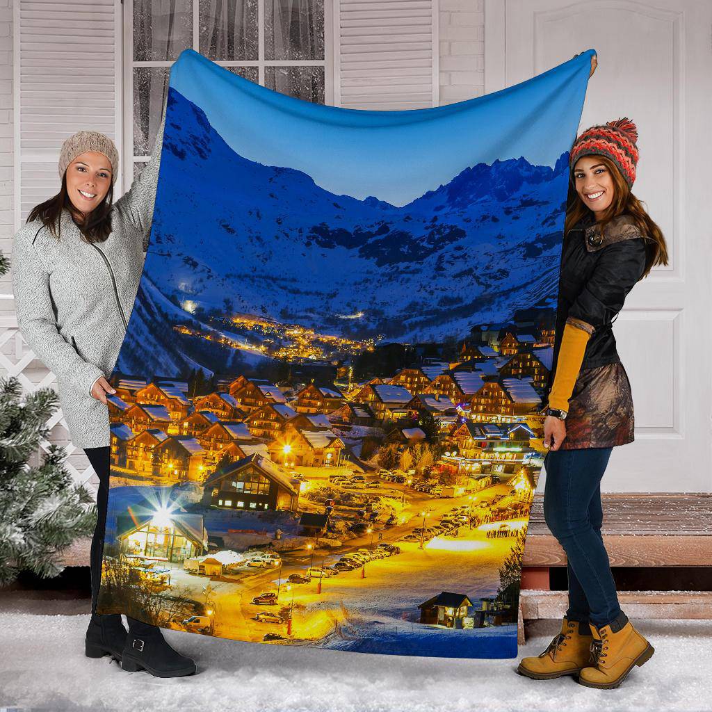 Winter Town France Travel Mountains Premium Blanket - Top Content | POD Collection | Free Shipping