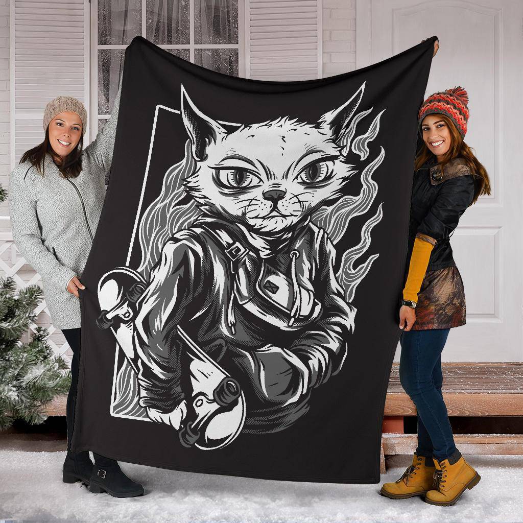 Cool Skater Cat Cartoon Premium Blanket - Top Content | POD Collection | Free Shipping