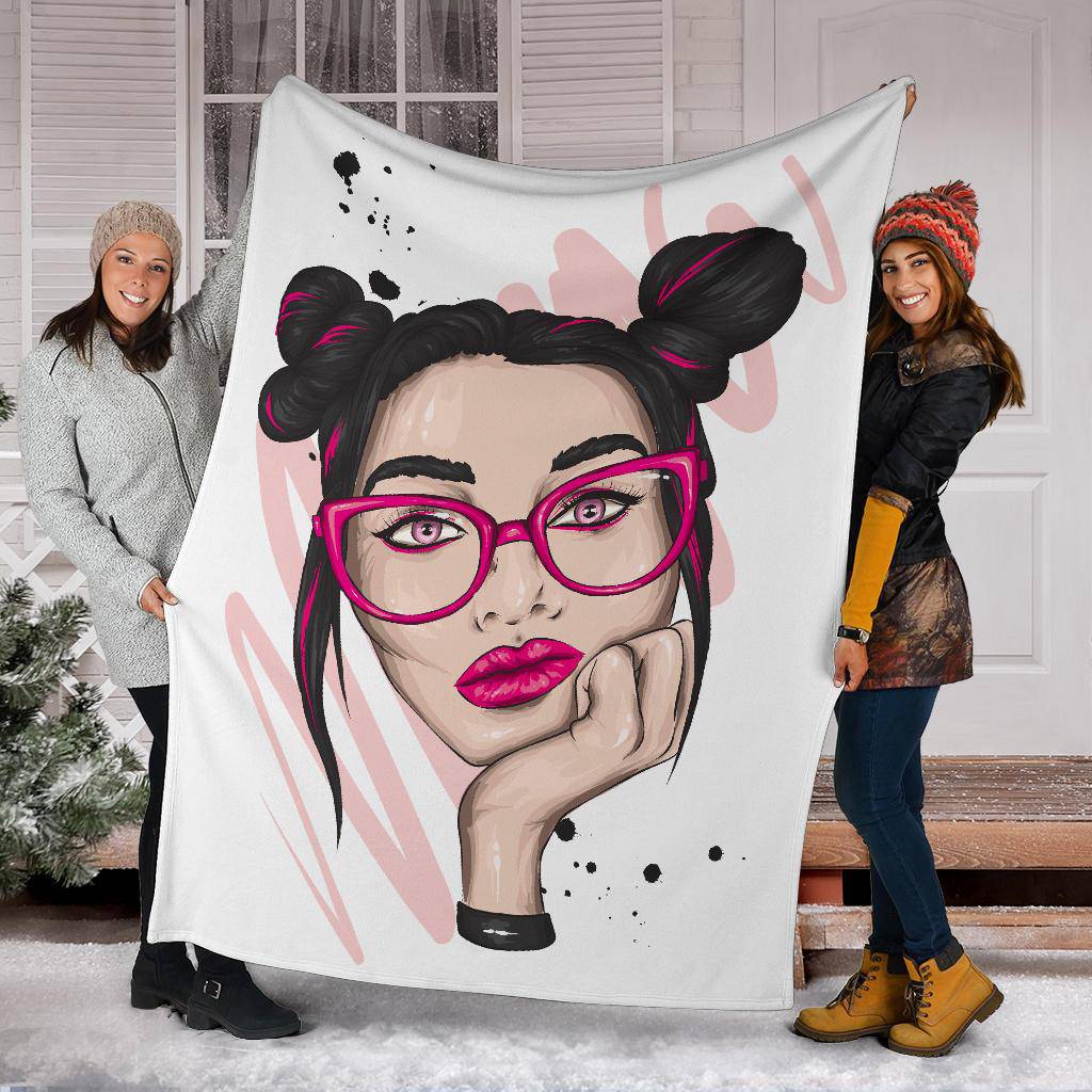 Beautiful Big Glasses Girl Premium Blanket - Top Content | POD Collection | Free Shipping