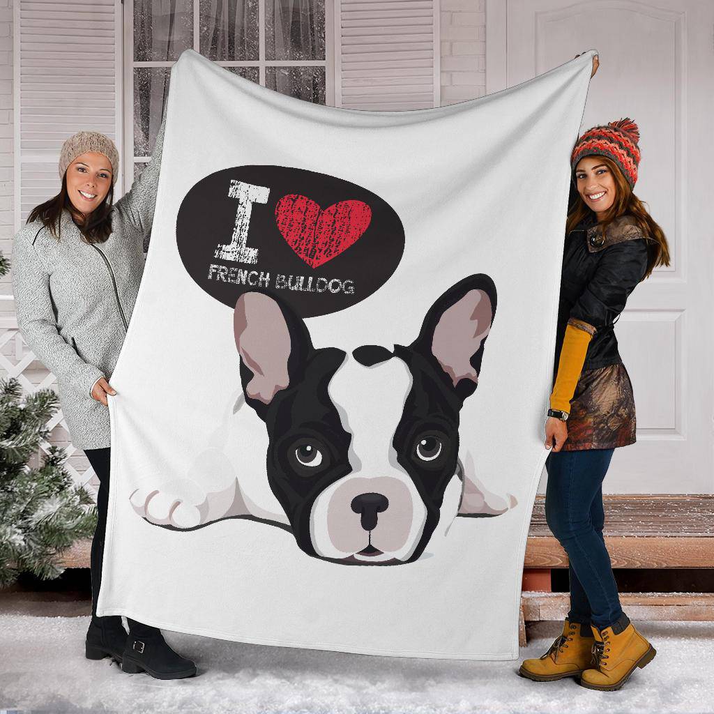 I Love French Bulldog, Cute Dog Cartoon Illustration Premium Blanket - Top Content | POD Collection | Free Shipping